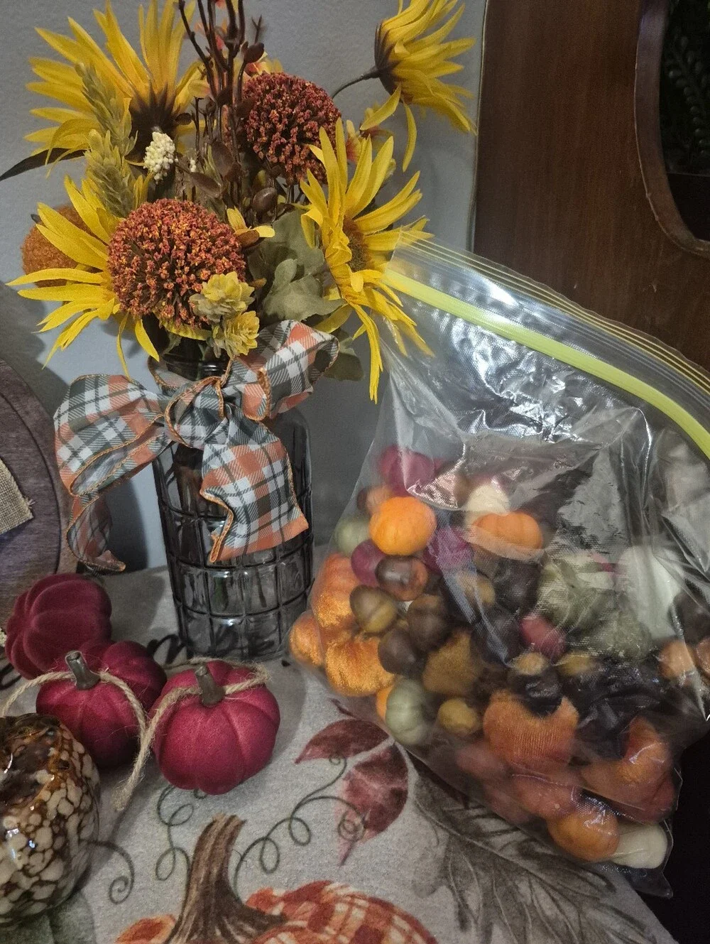 Autumn Sunflower & Pumpkin Decorative Arrangement - Fall Home Accent